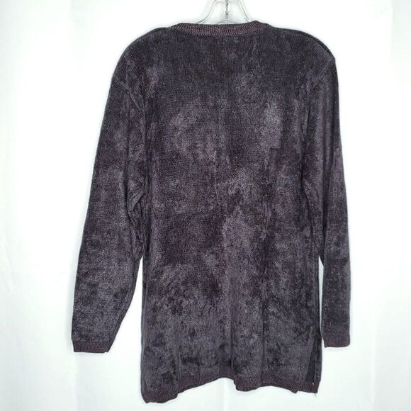 Chenille Sweater L Embroidered Circles Pullover Long Sleeve Dark Gray - Picture 4 of 5